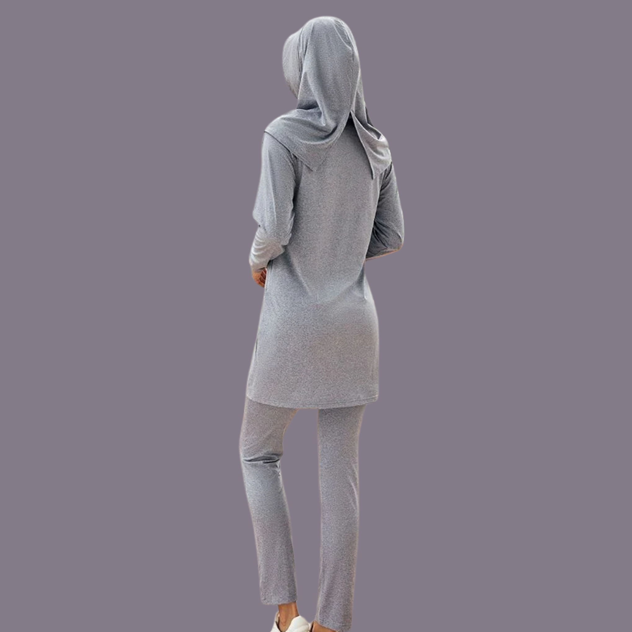 Modest 3 Piece active wear gray Set with Hijab