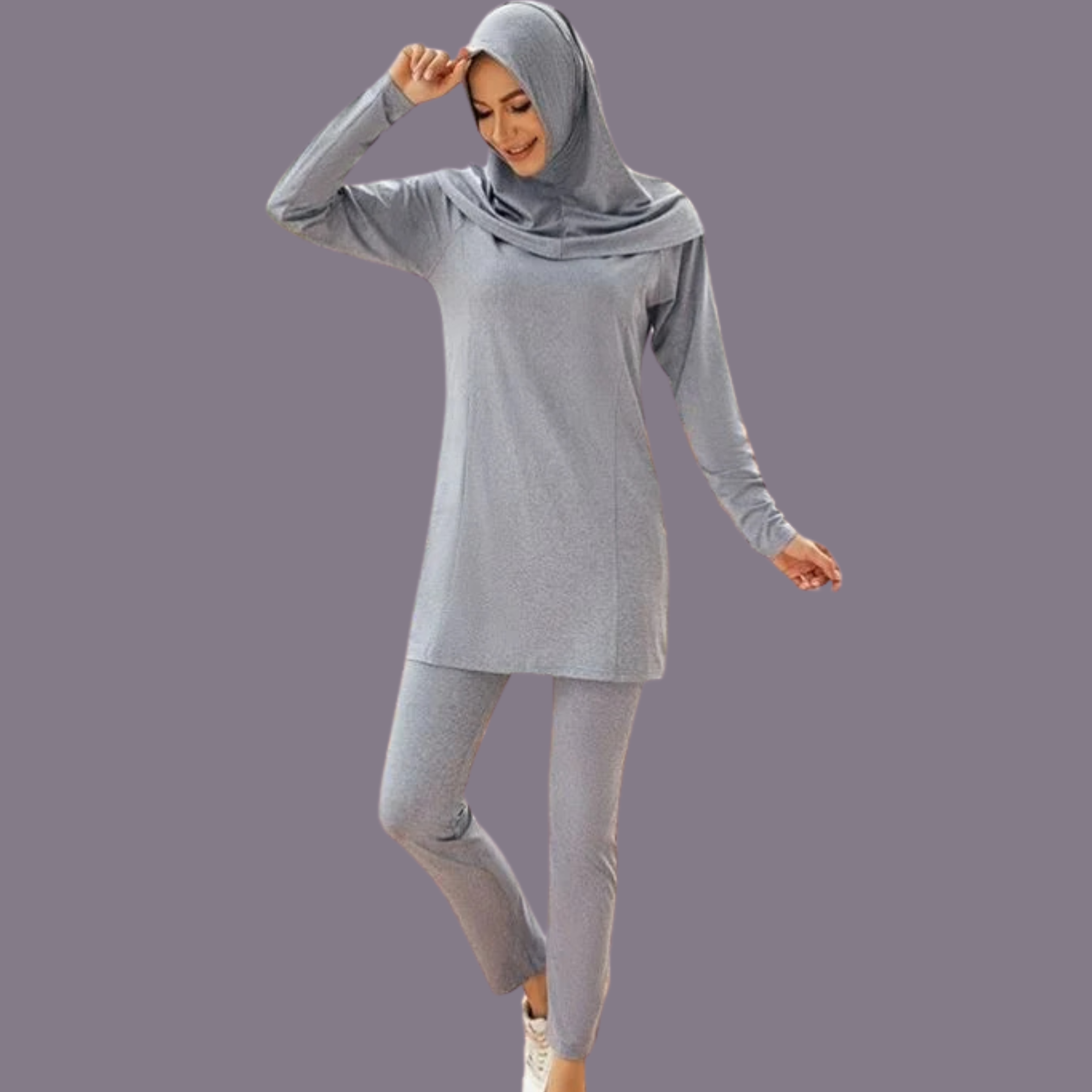 Modest 3 Piece active wear gray Set with Hijab