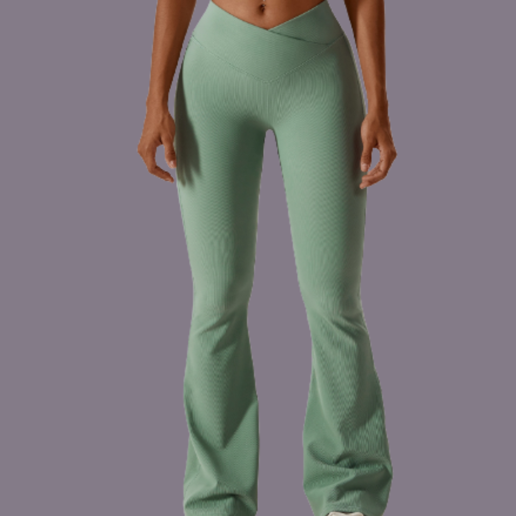 TDY Ribbed Flared Leggings Sage Green